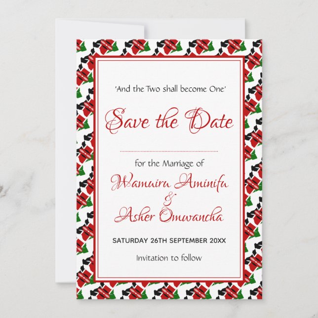 Save The Date KENYA Mariage Coutume Chrétienne Célébration ROUGE (Devant)
