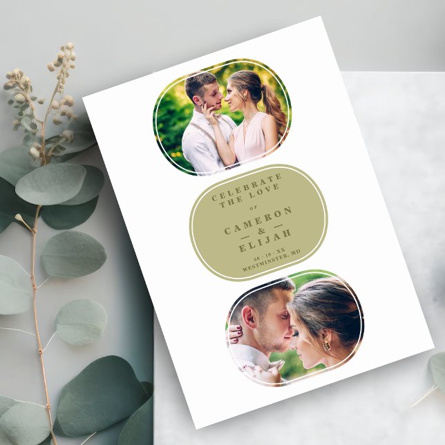 Save The Date Khaki Modern Fancy Oval Wedding 2 Multi Photos (Créateur téléchargé)
