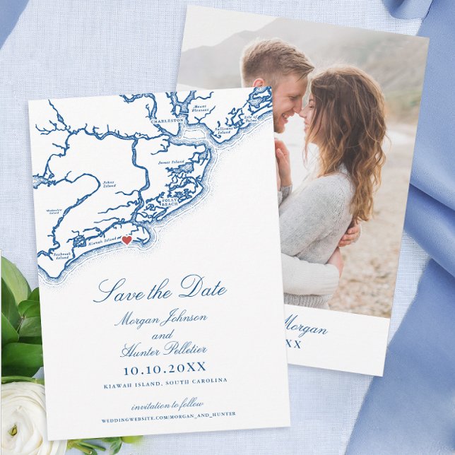 Save The Date Kiawah Island SC Elegant Mariage bleu marine (Créateur téléchargé)