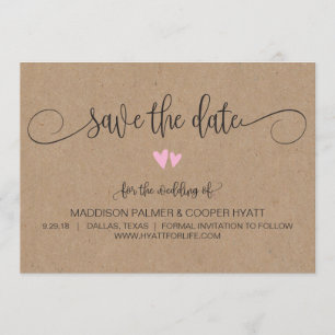 Save The Date Kraft Rustic Hearts Sauvez la date