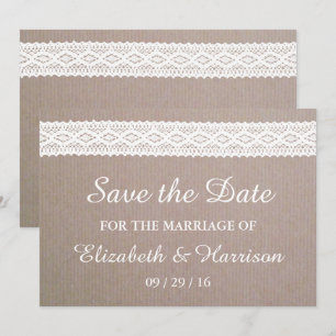 Save The Date Kraft Rustique & Dentelle Blanche Vintage Enregist