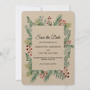 Save The Date Krfat Hiver Feuilles Cadre Vert Économisez La Date