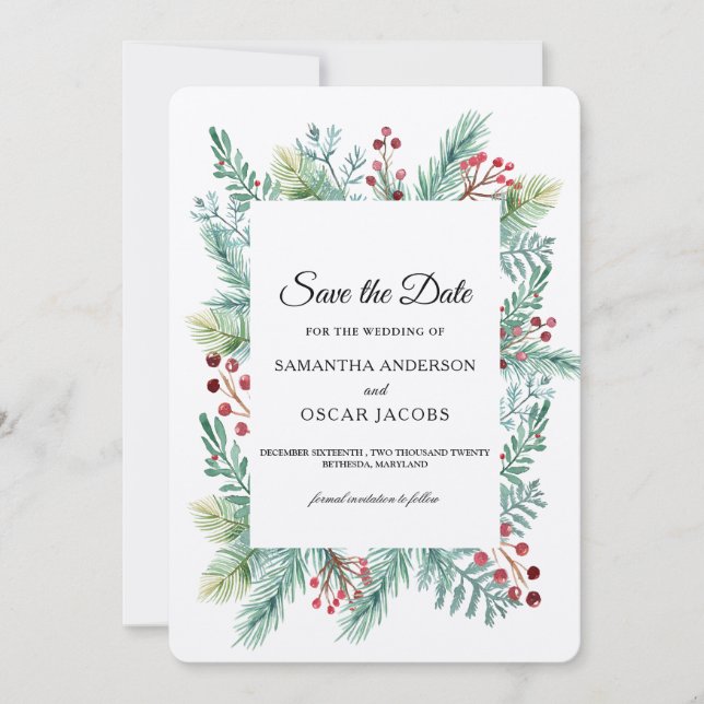 Save The Date Krfat Winter Leaf Frame Verdure Enregistrer la Dat (Devant)