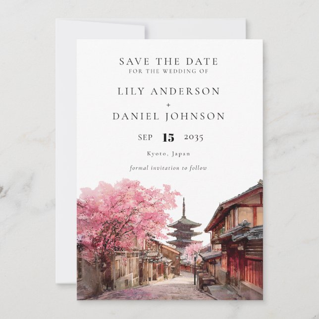 Save The Date Kyoto Japan Watercolor Elegant Wedding (Devant)