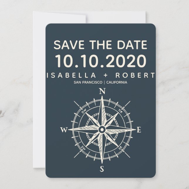 Save The Date La boussole bleue | Mariage Enregistrer la date (Devant)