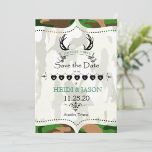 Save The Date "La chasse est finie" Photo Camo rustique Enregist