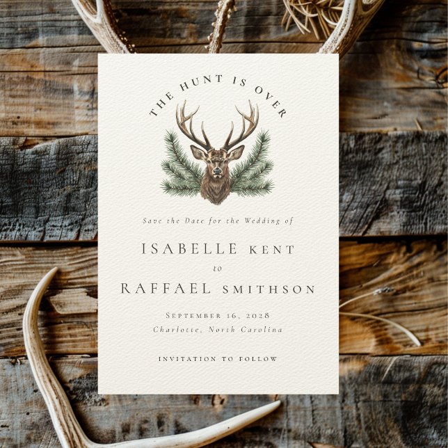 Save The Date La Chasse Est Sur Le Mariage En Chef D'Antler Deer (Créateur téléchargé)