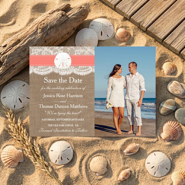 Save The Date La collection de mariage Coral Sand Dollar Beach (Créateur téléchargé)