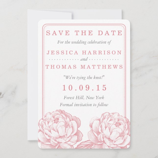 Save The Date La jolie collection de Mariages floraux Peony (Devant)
