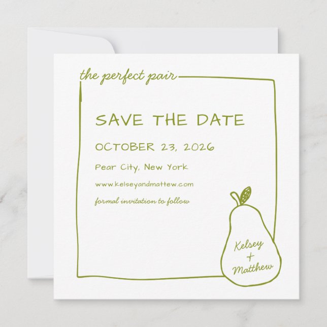 Save The Date "La paire parfaite" Green Pear Chic Mariage Photo (Devant)