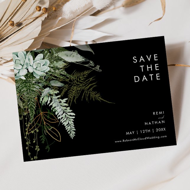 Save The Date La verdure et la feuille d'or | Horizontal noir (Créateur téléchargé)