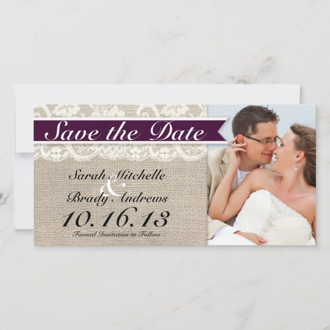 Save The Date Lace ivoire & Burlap Vintage Enregistrer la date - (Devant)