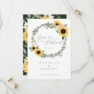 Save The Date L'amour est Patient Yellow Watercolor Sunflower Wr