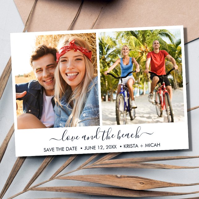 Save The Date L'amour et la plage Deux Mariage photo (Love and the Beach Two Photo Wedding Save The Date)