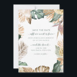 Save The Date L'amour et la plage Photo Beach Destination<br><div class="desc">"Tout ce dont nous avons besoin, c'est de l'amour et de la plage" sauvez les dates parfaites pour votre mariage de destination de plage. Feuilles tropicales et ornithologie de paradis imprimés dans un script décontracté et une police de blocs. Customisez avec vos noms, votre date de mariage et votre emplacement....</div>