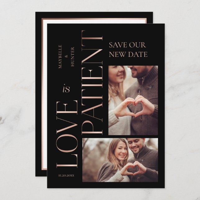 Save The Date L'amour minimal moderne est Patient Rose Gold Phot (Devant / Derrière)