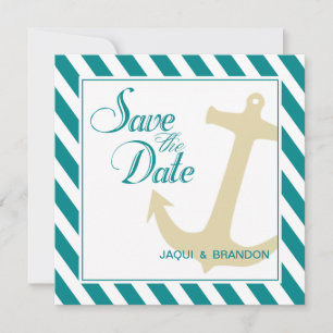 Save The Date L'Ancre sur des rayures sauvent le blanc turquoise