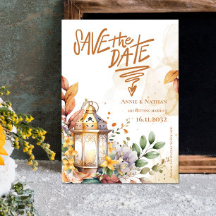 Save The Date Lanterne Jaune Mariage de automne Floral Enregistr