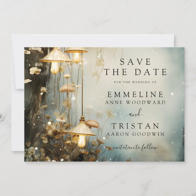 Save The Date Lanterne Suspendue de la Forêt Enchantée Mariage (Devant)