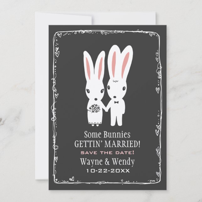 Save The Date Lapins Mignons Mariage Date à Sauvegarder Gris (Devant)