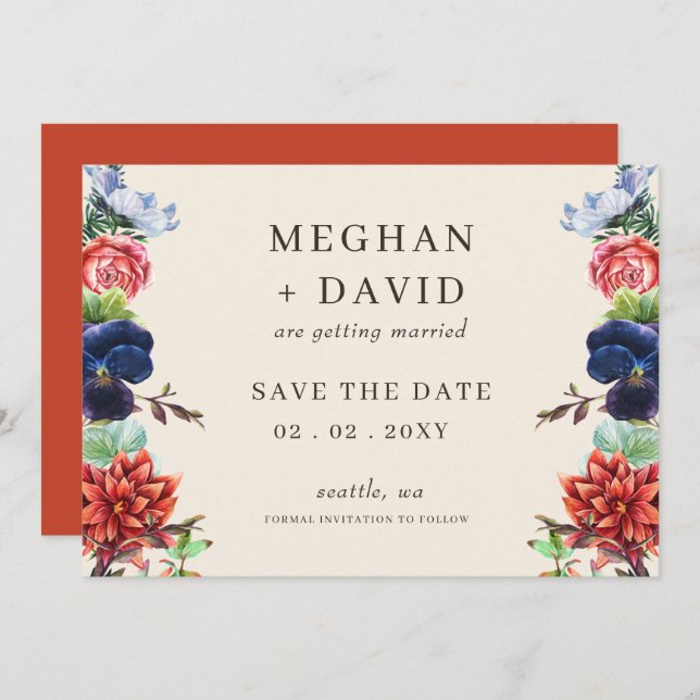 Save The Date L'aquarelle rustique fleurit le Mariage floral (Devant / Derrière)
