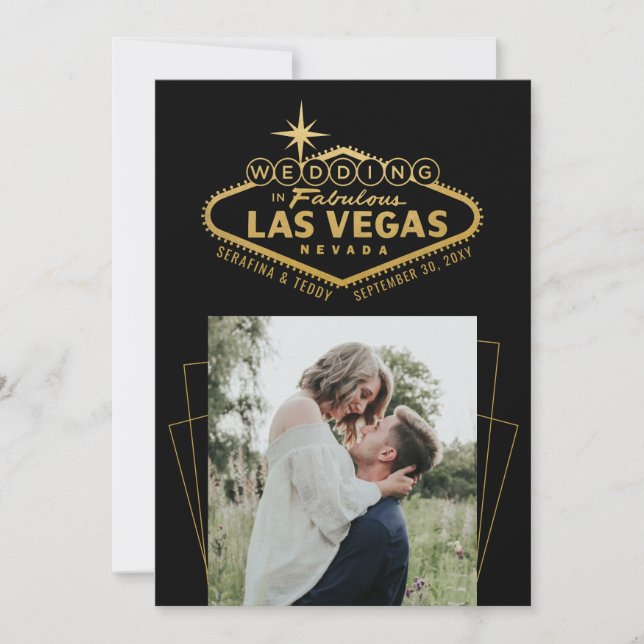 Save The Date Las Vegas Destination Mariage Black Gold Photo (Devant)