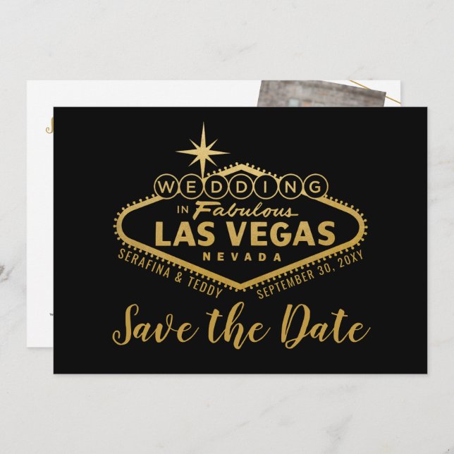 Save The Date Las Vegas Mariage Photo Enregistrer la date Black  (Devant / Derrière)