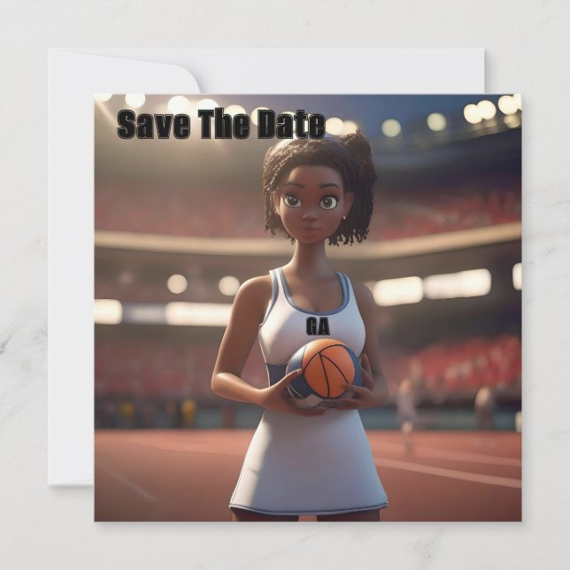 Save The Date L'ascension de la fillette de Netball à peau Brown (Devant)