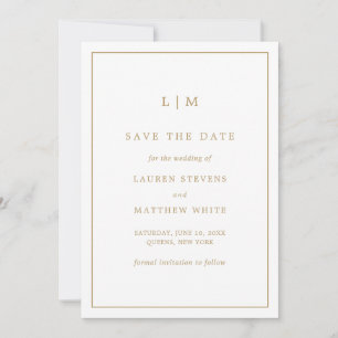 Save The Date Lauren Gold Monogramme Mariage élégant