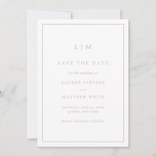 Save The Date Lauren Pink Monogramme Mariage élégant