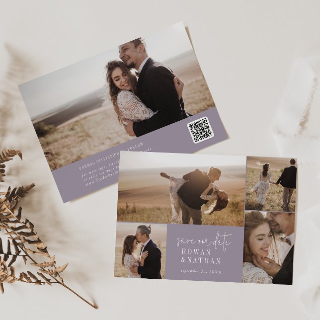Save The Date Lavande chic moderne violet photo Collage (Créateur téléchargé)