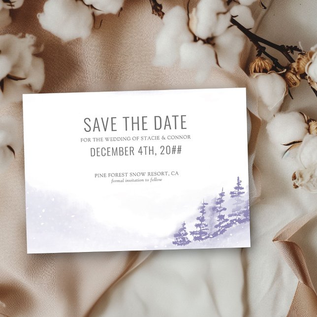 Save The Date Lavande d'aquarelle de forêt d'hiver simple (Save the Date Wedding Invitation from my Winter Forest Lavender Wedding Collection)