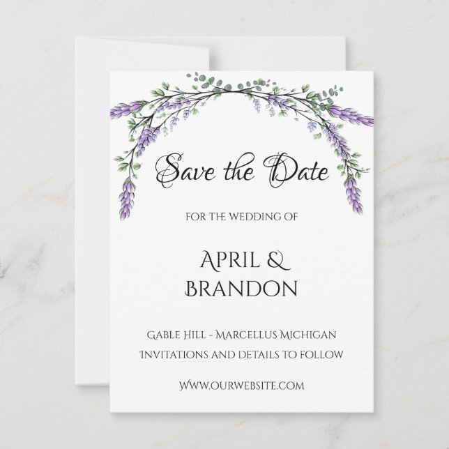 Save The Date Lavande et Mariage d'eucalyptus (Devant)