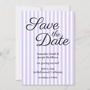 Save The Date Lavande Pastel et Rayure Blanche