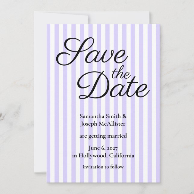 Save The Date Lavande Pastel et Rayure Blanche (Devant)