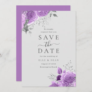 Save The Date Lavande Purple & Silver Floral Mariage élégant