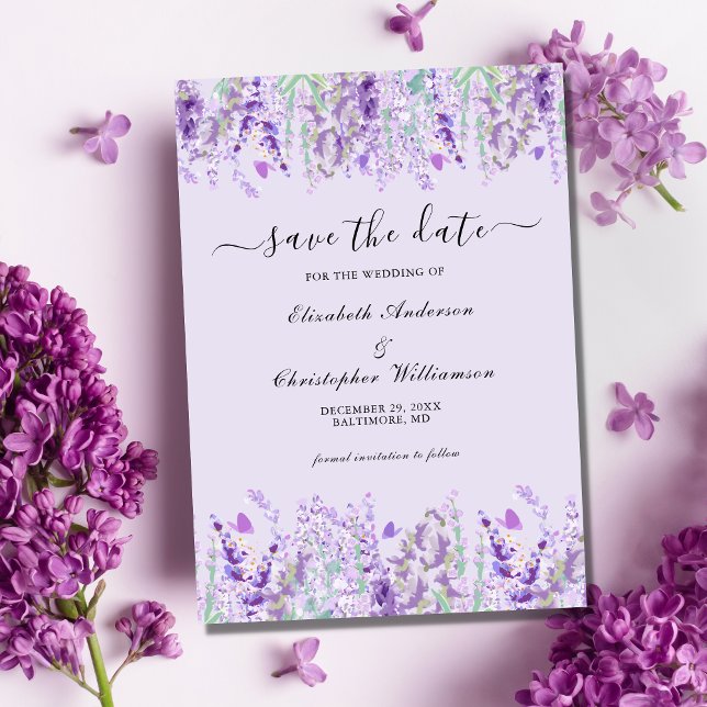 Save The Date Lavande Verdure Floral Aquarelle Formal Elégant (Créateur téléchargé)