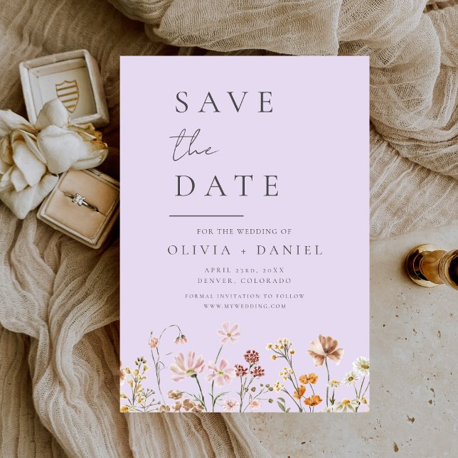 Save The Date Lavande violet Fleurs sauvages Boho Enregistrer la (Créateur téléchargé)