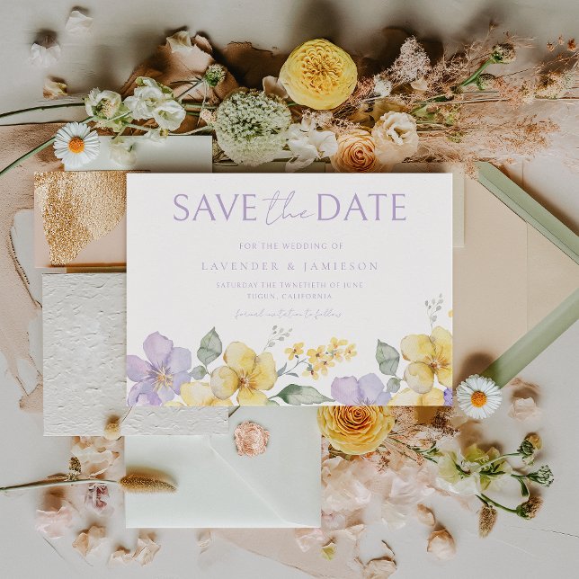 Save The Date Lavande violette et Mariage floral jaune (Créateur téléchargé)
