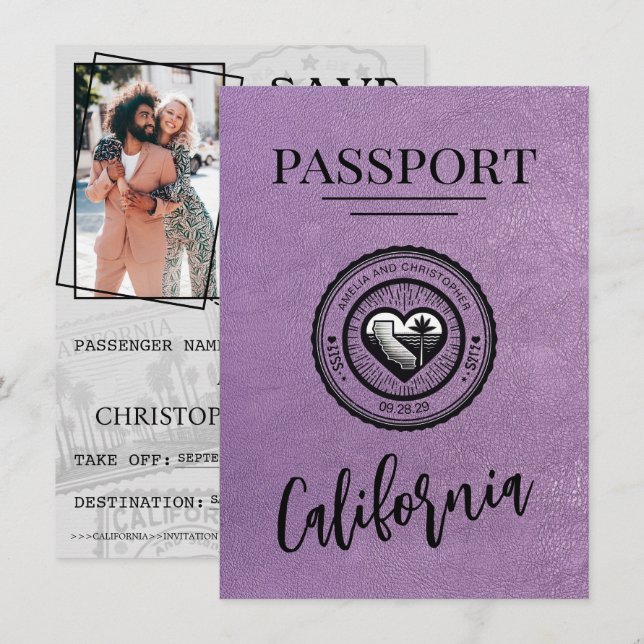 Save The Date Lavender California Passport Enregistrer La Date (Devant / Derrière)