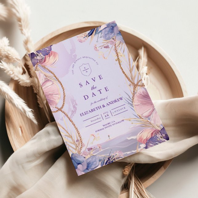 Save The Date Lavender Coastal Seashell Rope Wedding (Créateur téléchargé)