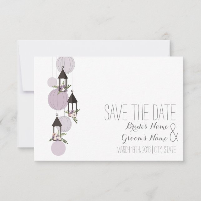Save The Date Lavender Floral Lanterns Mariage Enregistrer La Da (Devant)