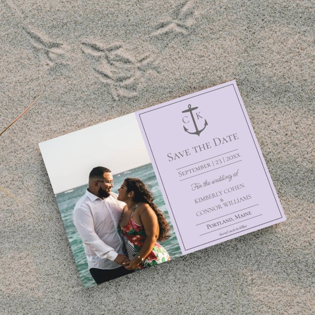 Save The Date Lavender Nautical Monogramme Photo Enregistrer la  (Lavender Nautical Monogram Photo Save the Date)