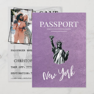 Save The Date Lavender New York City Passport Enregistrer La Dat
