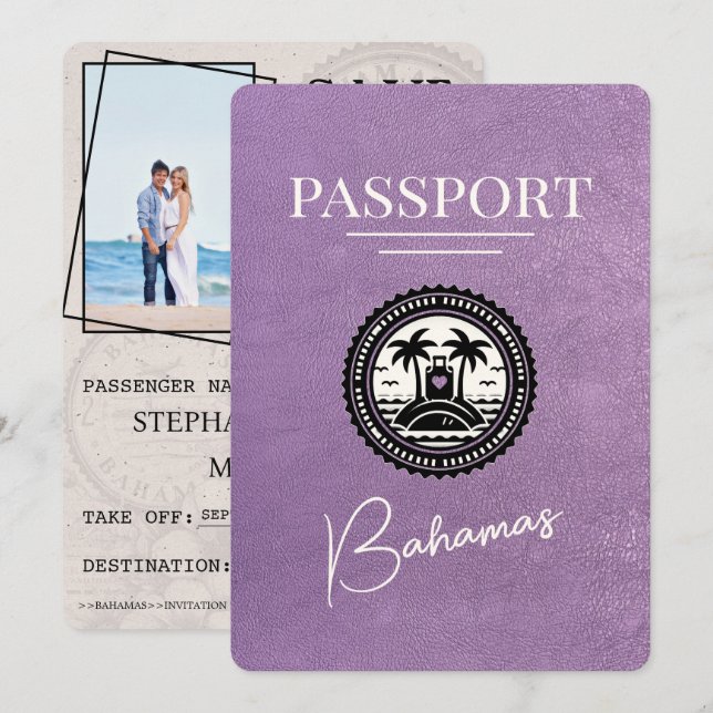 Save The Date Lavender Purple Bahamas Passport Enregistrer La Da (Devant / Derrière)