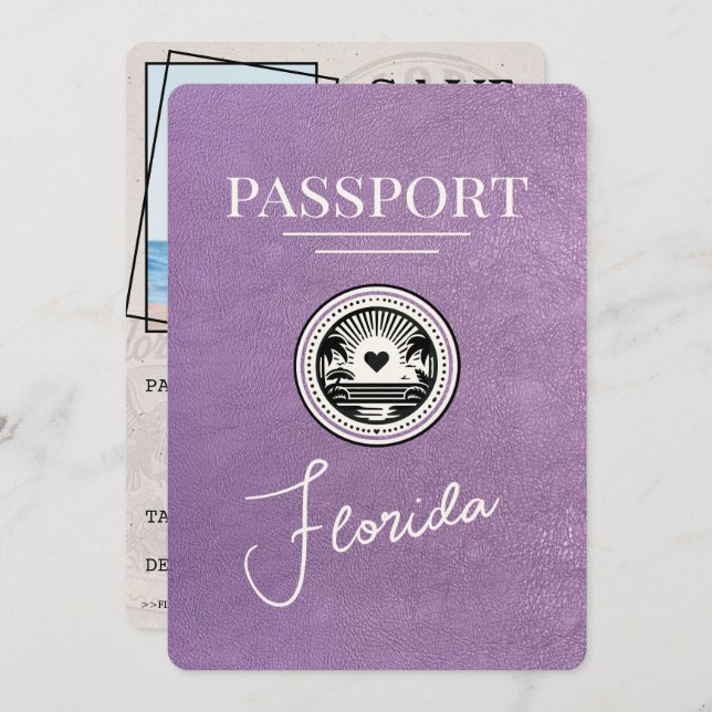 Save The Date Lavender Purple Florida Passeport Enregistrer La D (Devant / Derrière)