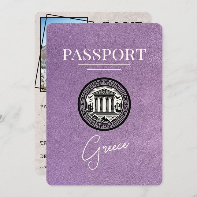 Save The Date Lavender Purple Greece Passeport Enregistrer la ca (Devant / Derrière)
