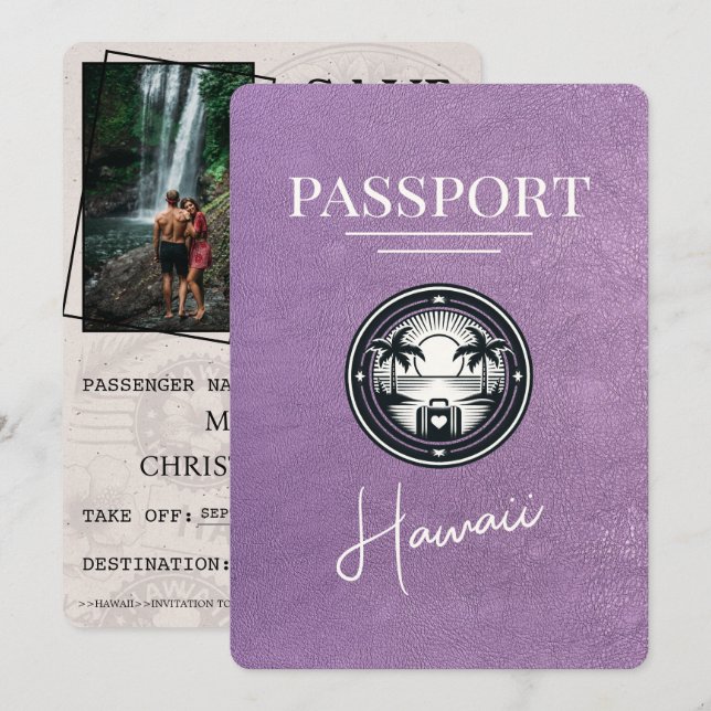 Save The Date Lavender Purple Hawaii Passeport Enregistrer La Da (Devant / Derrière)