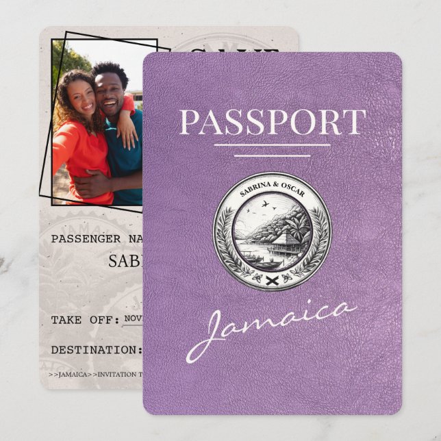 Save The Date Lavender Purple Jamaïque Passeport Enregistrer La  (Devant / Derrière)