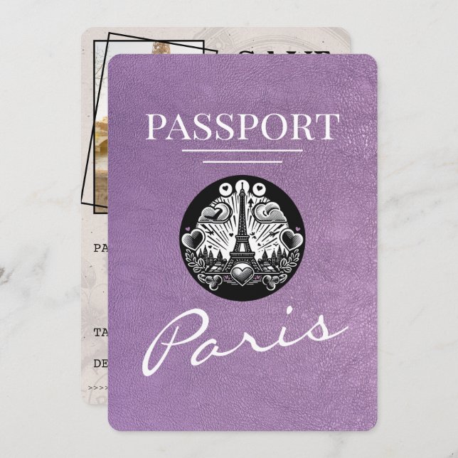 Save The Date Lavender Purple Paris Passeport Enregistrer La Dat (Devant / Derrière)